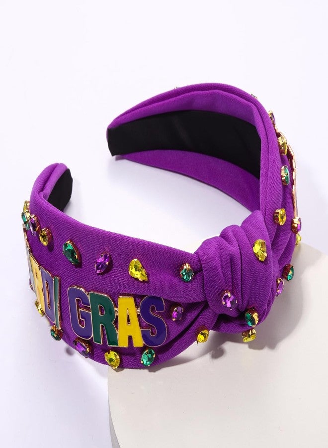 boderier Mardi Gras Headband Fleur De Lis Crown Mask Jeweled Crystal Embellished Knotted Headband Carnival Festive Holiday Hair Accessories (Enamel Mardi Gras) - Image 3